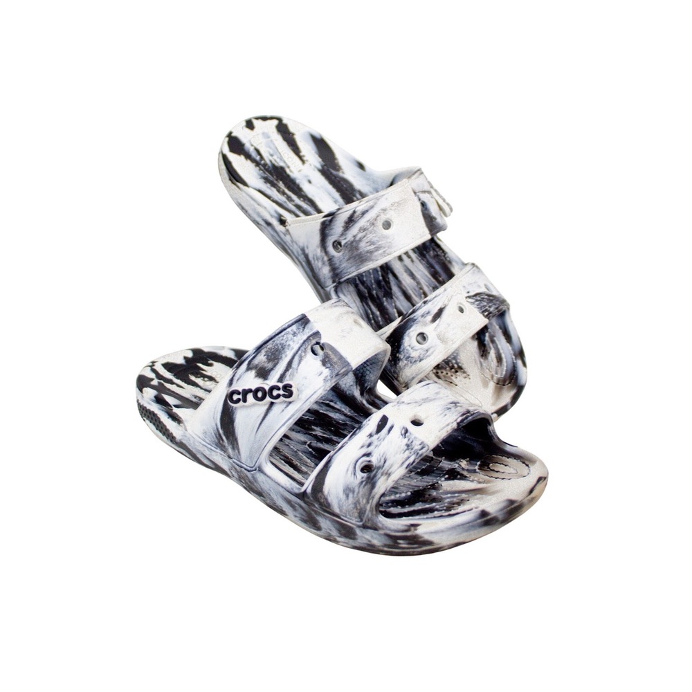 Crocs Classic Sandals Black/White Marbled Tie-Dye Double Strap M8‎ W10